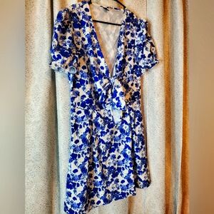 Blue and White Floral Print Dress